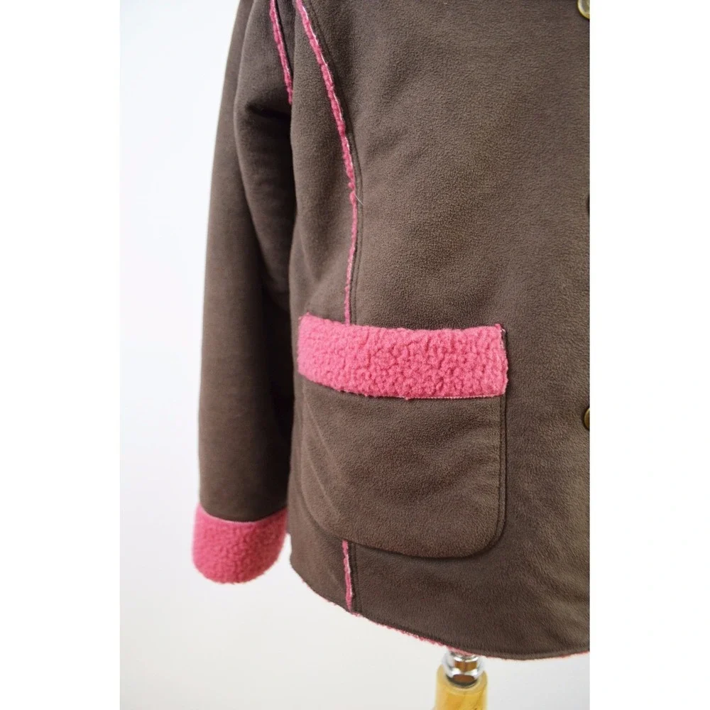 OSHKOSH B'GOSH Girls 7 Jacket Retro Vintage Pink Sherpa Fleece Microfiber Brown